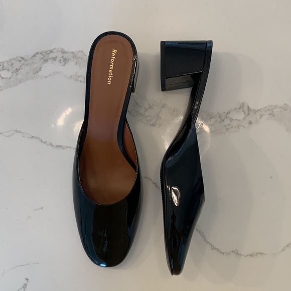 Reformation Marina Block Heel Mules - Black Patent - Picture 8 of 8